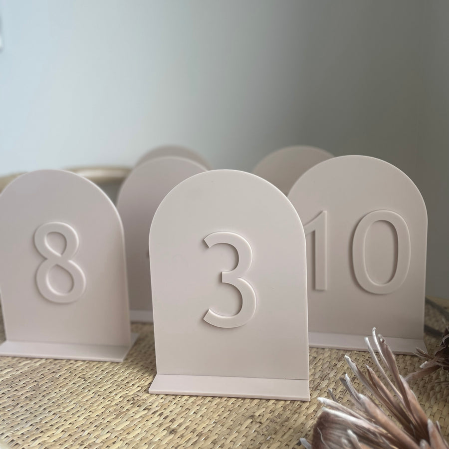CURVED ACRYLIC NUDE/BLUSH TABLE NUMBERS