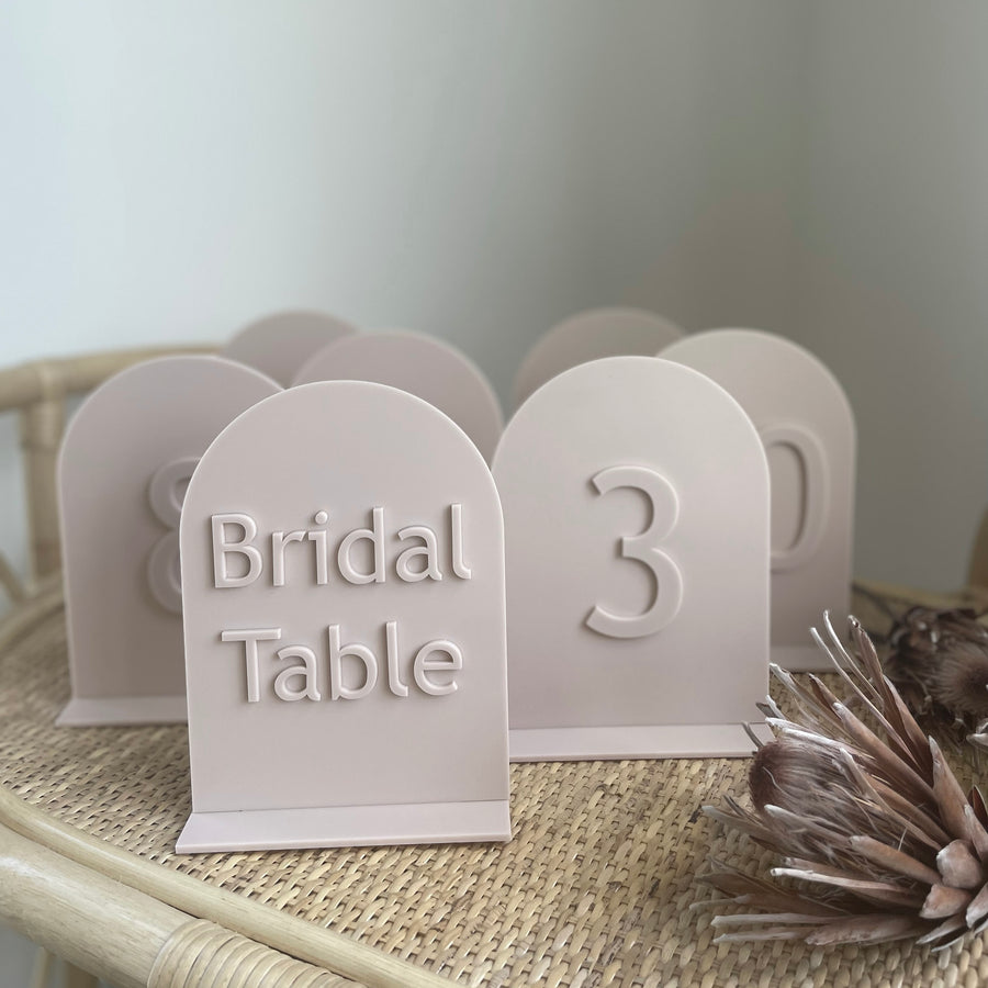 CURVED ACRYLIC NUDE/BLUSH TABLE NUMBERS